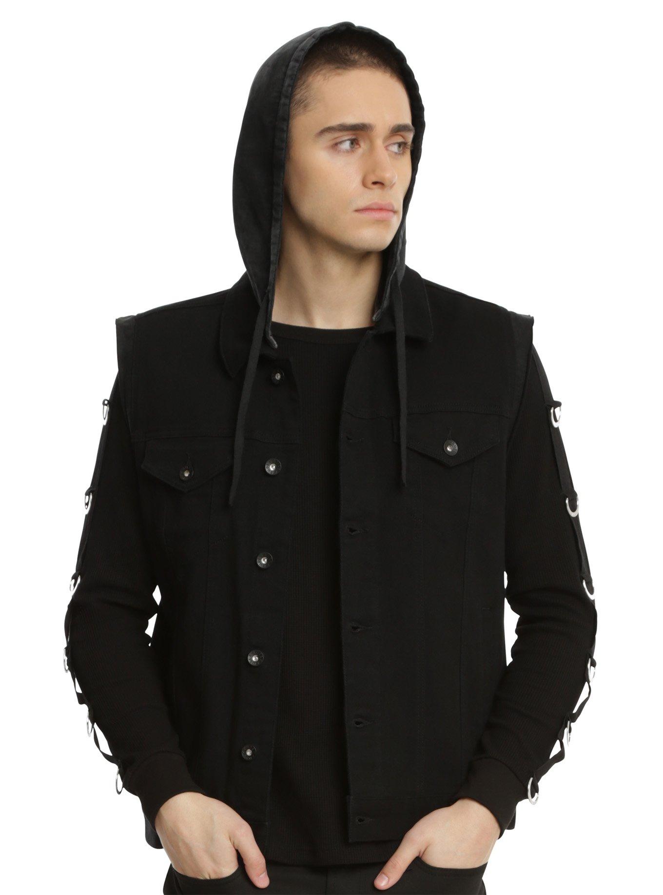 Black denim 2024 hooded vest