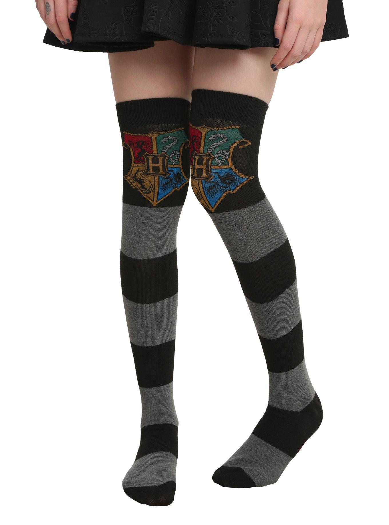 Harry Potter Hogwarts Crest Striped Over-The-Knee Socks