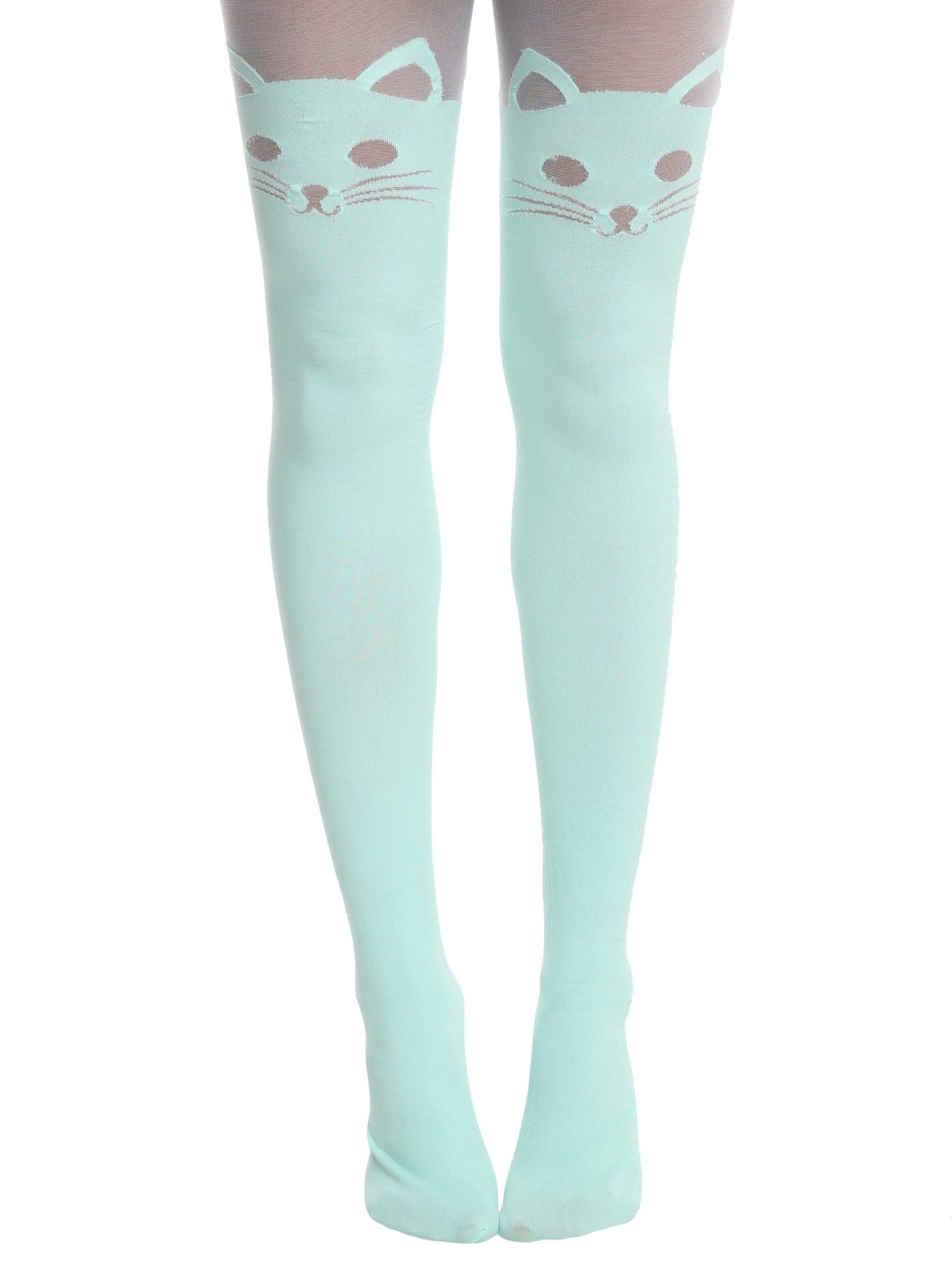 Blackheart Mint Cat Faux Thigh High Tights, MINT, hi-res