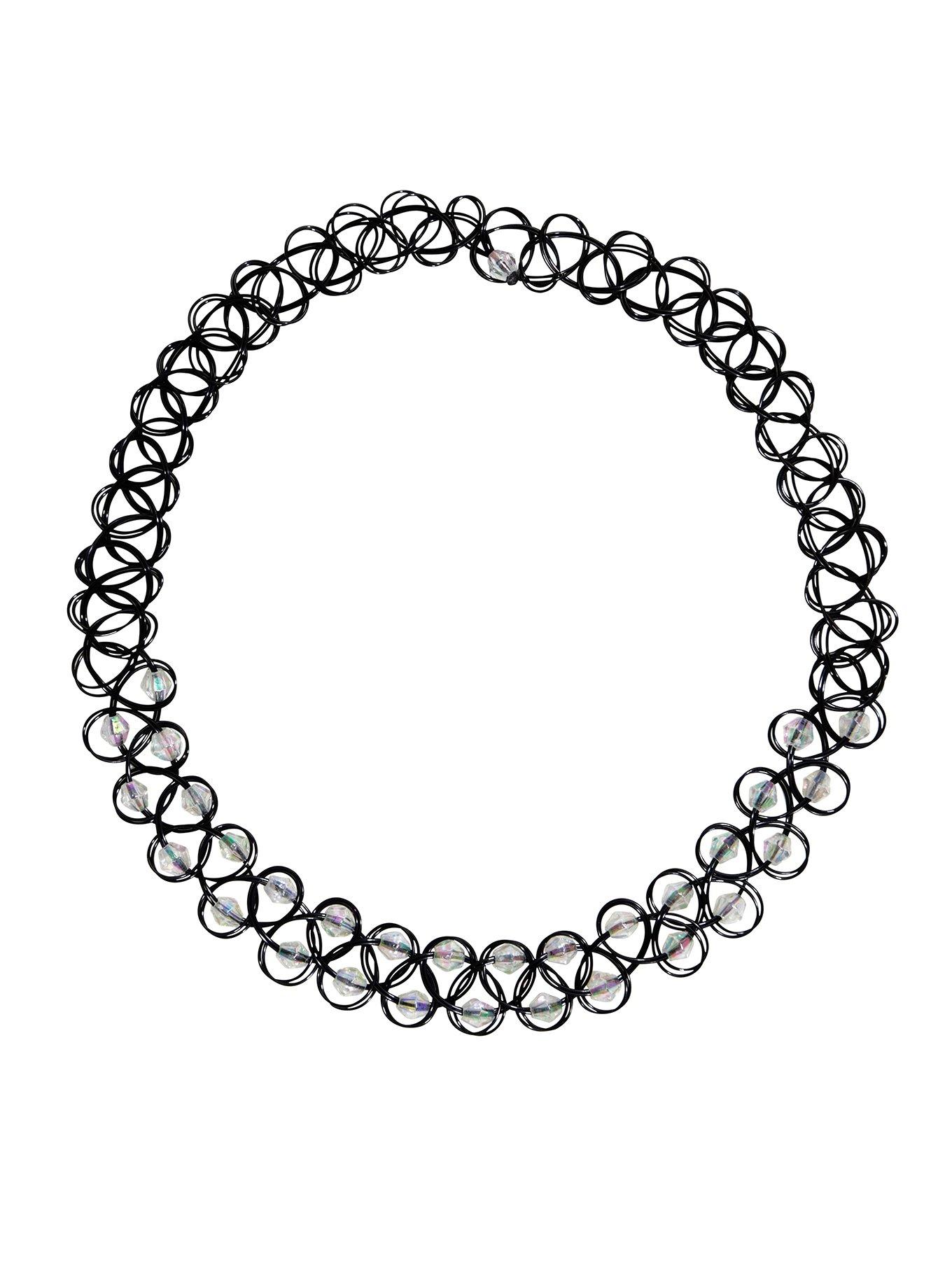 Blackheart Clear Beaded Black Tattoo Choker, , hi-res