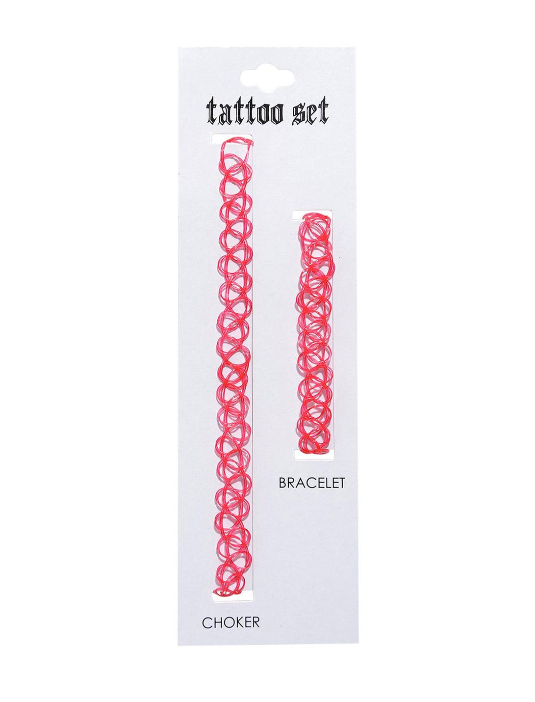 Red Tattoo Choker & Bracelet Set, , hi-res