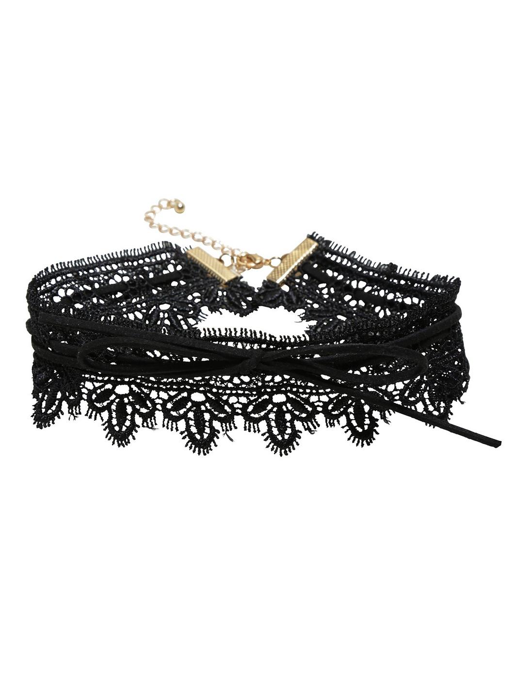 Blackheart Black Lace & Suede Bow Choker | Hot Topic