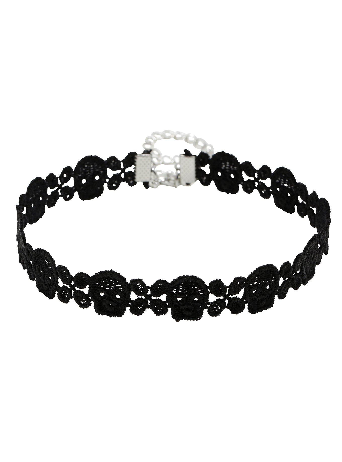 Blackheart Crochet Skull Choker, , hi-res