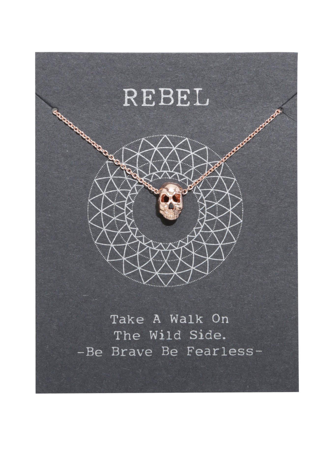 Rose Gold Dainty Skull Necklace, , hi-res