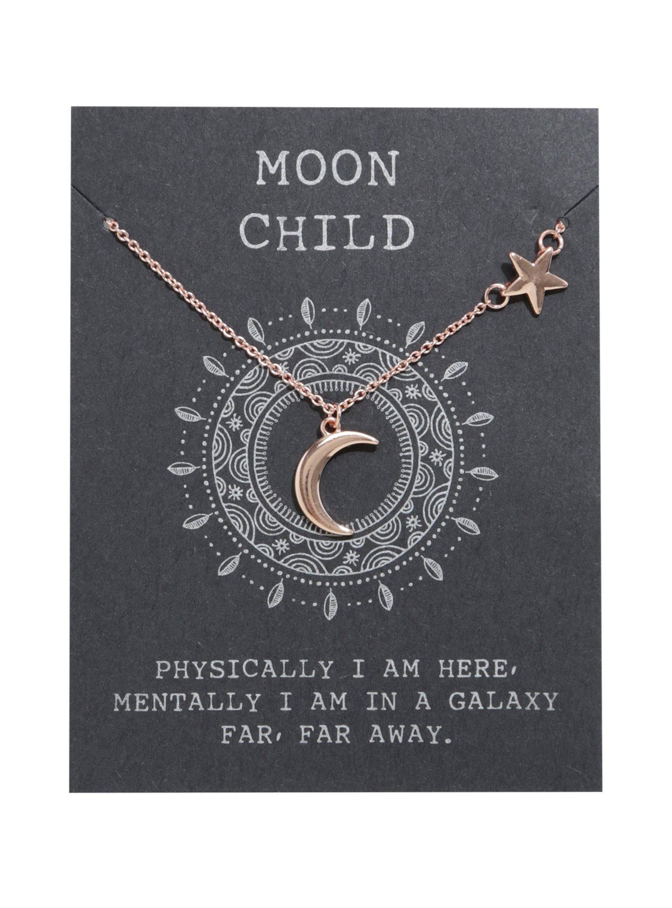 Rose Gold Dainty Moon & Star Necklace, , hi-res