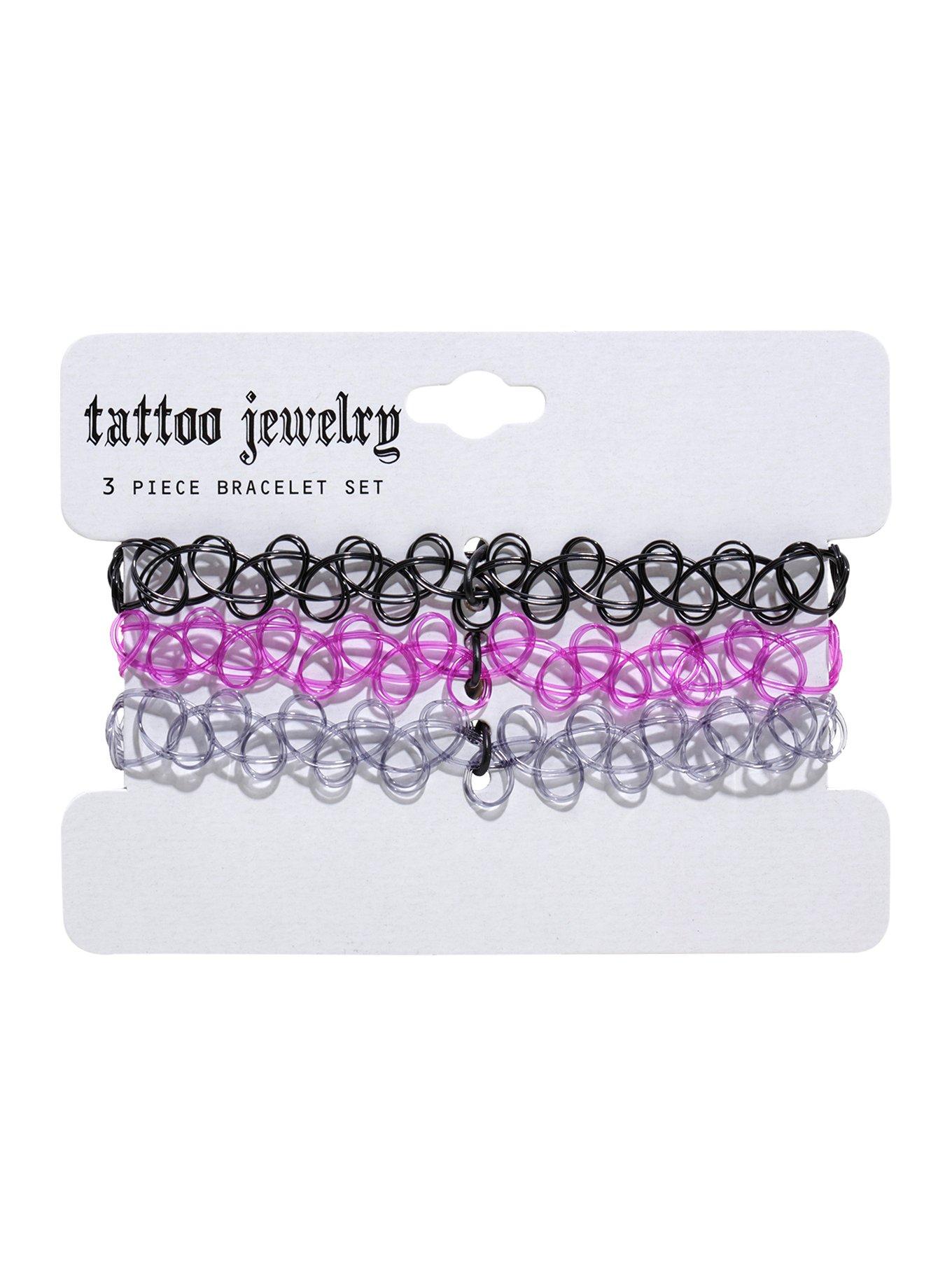 Black Grey & Purple Tattoo Bracelet Set, , hi-res