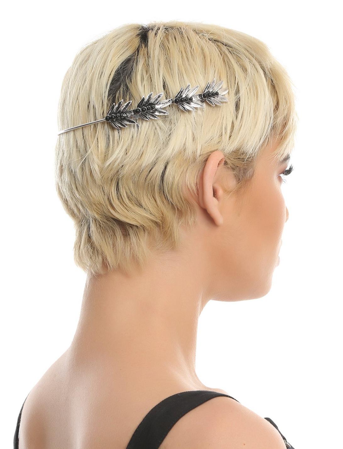 Black CZ Leaf Headband, , hi-res
