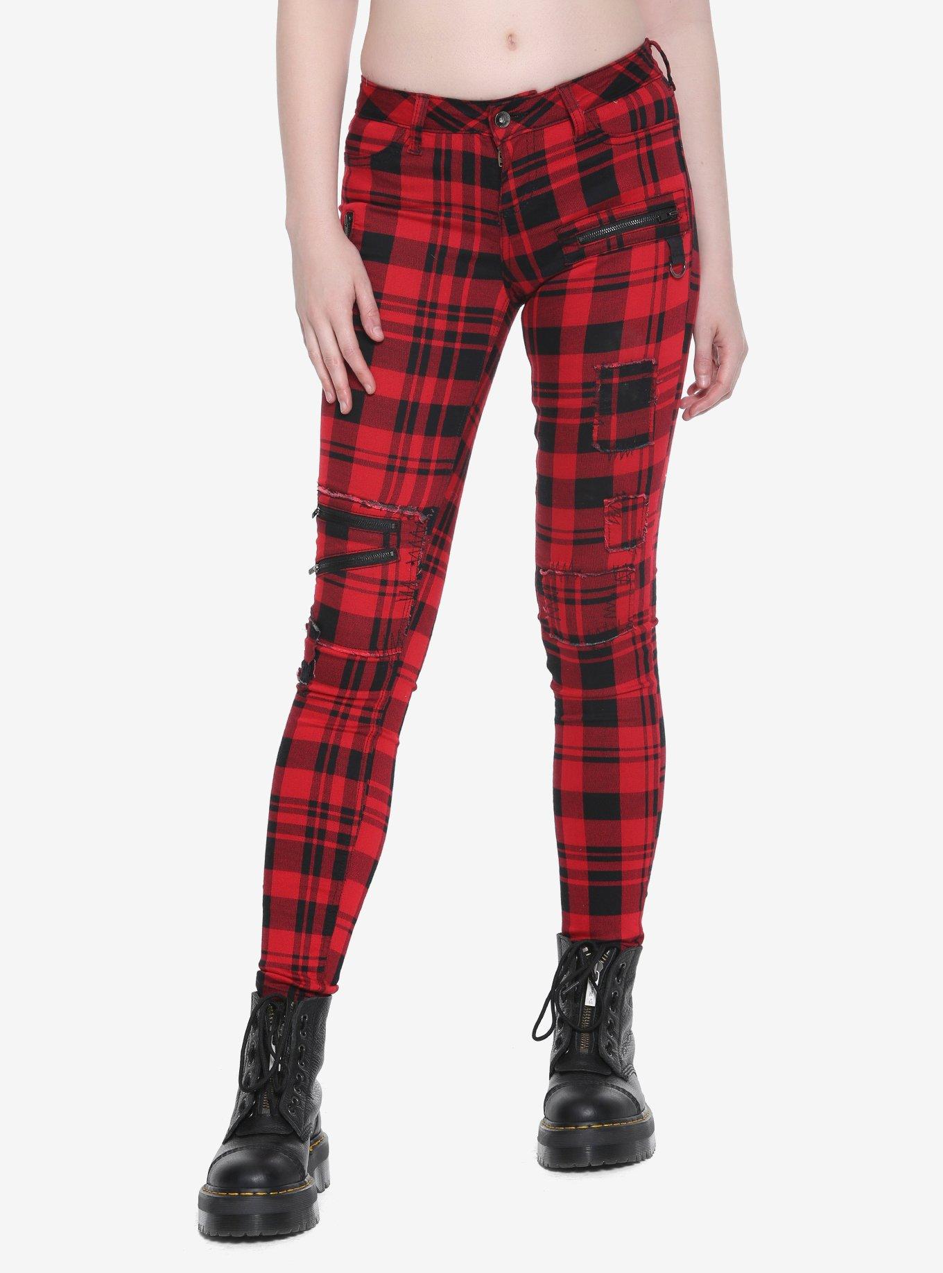 Blackheart Red & Black Plaid Super Skinny Pants