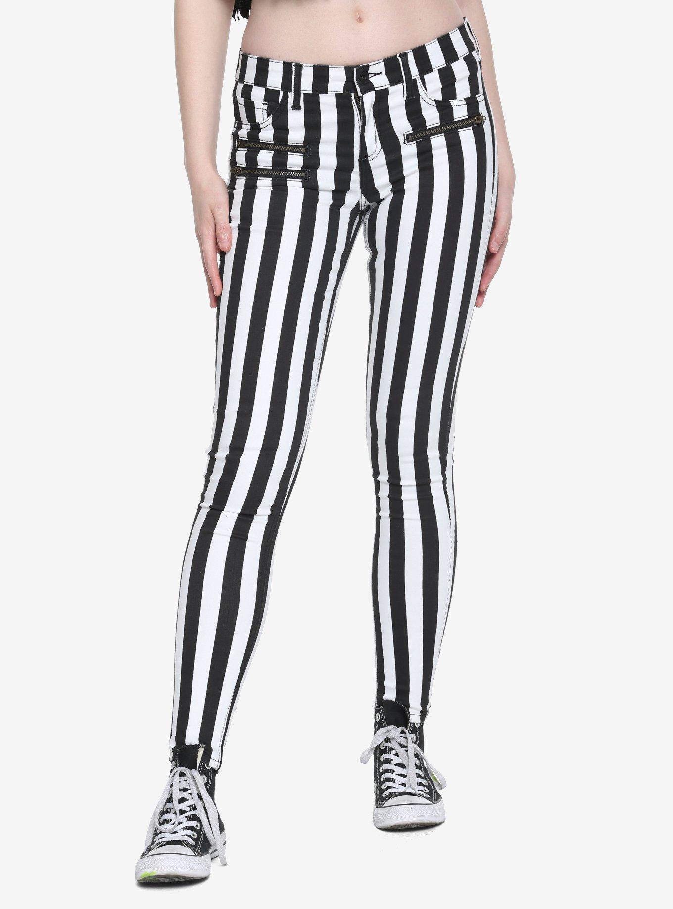 Blackheart Black & White Stripe Zippered Stingerette Jeans, BLACK-WHITE STRIPE, hi-res