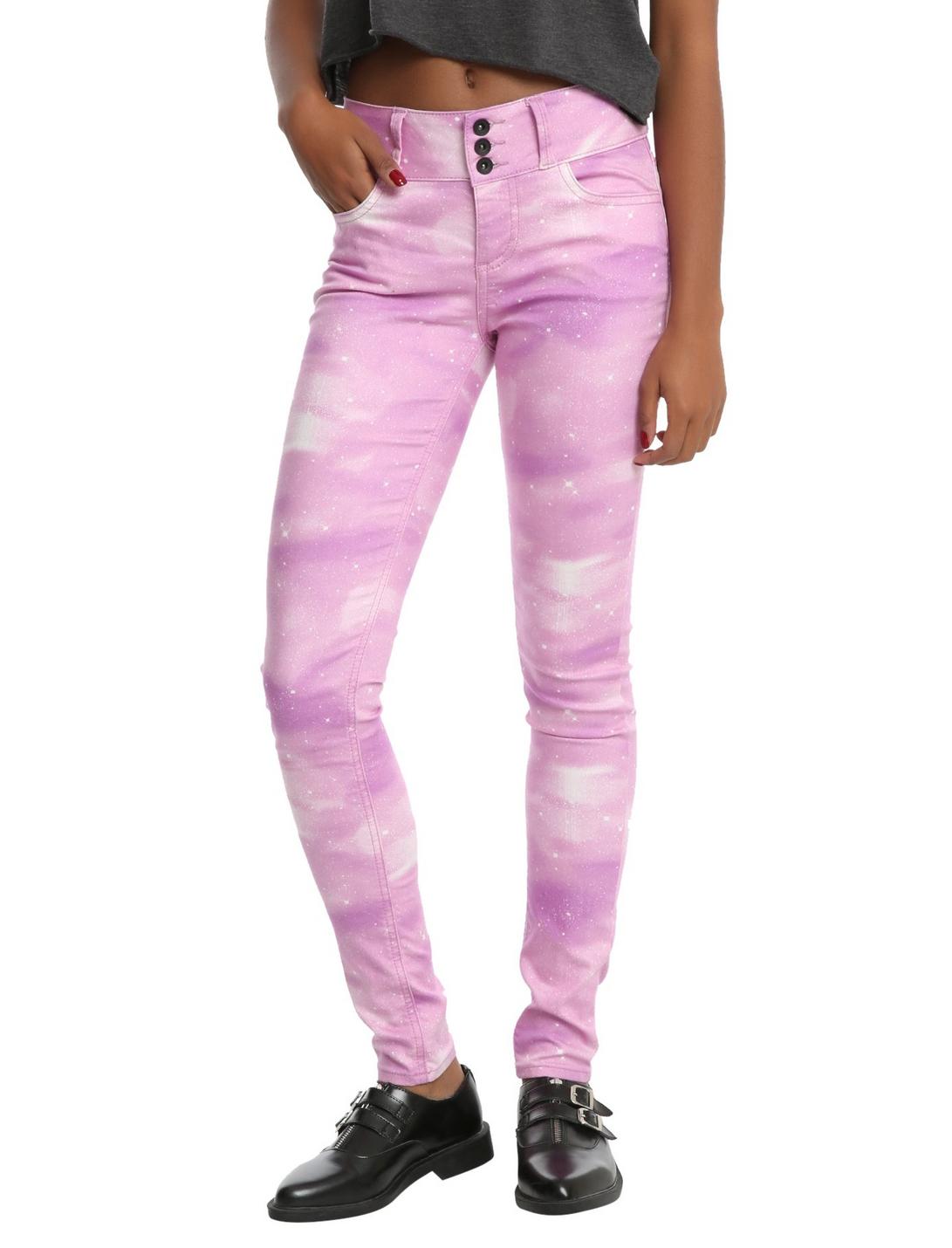 Blackheart Pastel Pink Galaxy Print Super Skinny Jeans, BLACK, hi-res