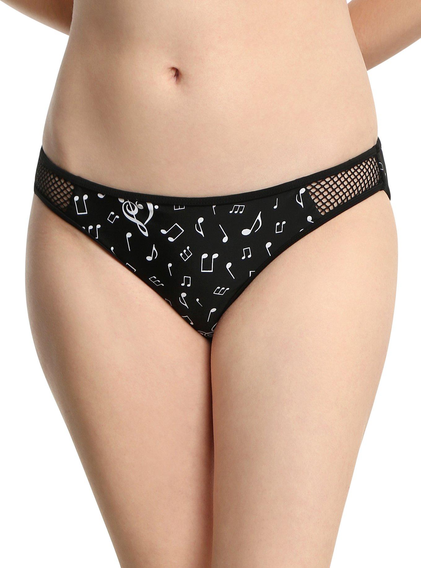 Black & White Heart Clef Mesh Swim Bottoms, BLACK, hi-res