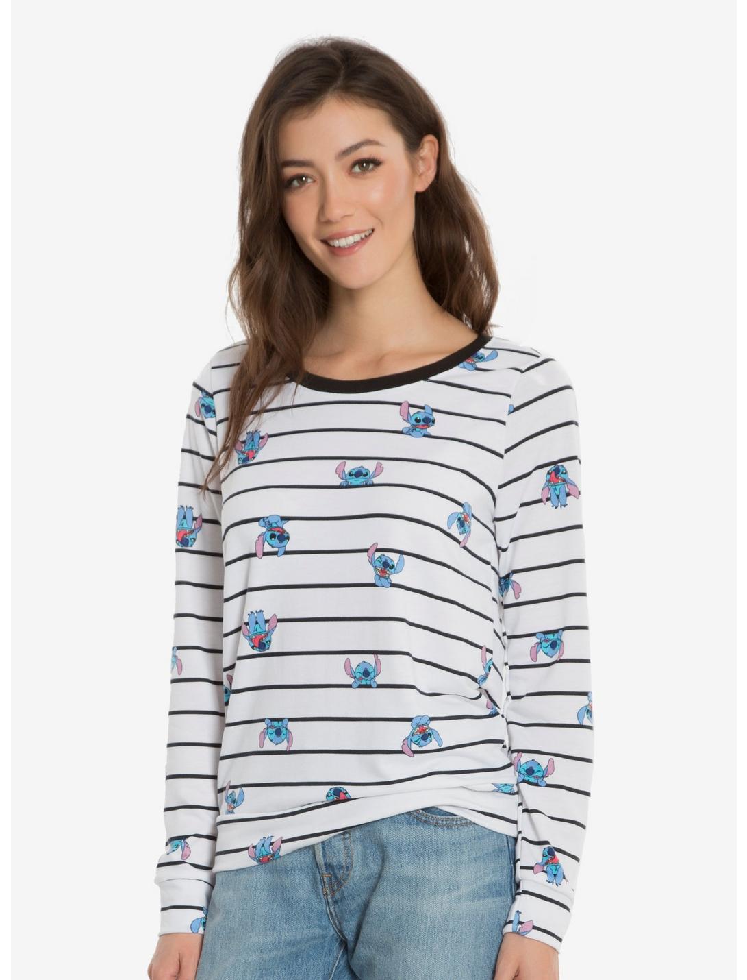 Disney Lilo & Stitch Striped Womens Crew Sweater, WHITE, hi-res