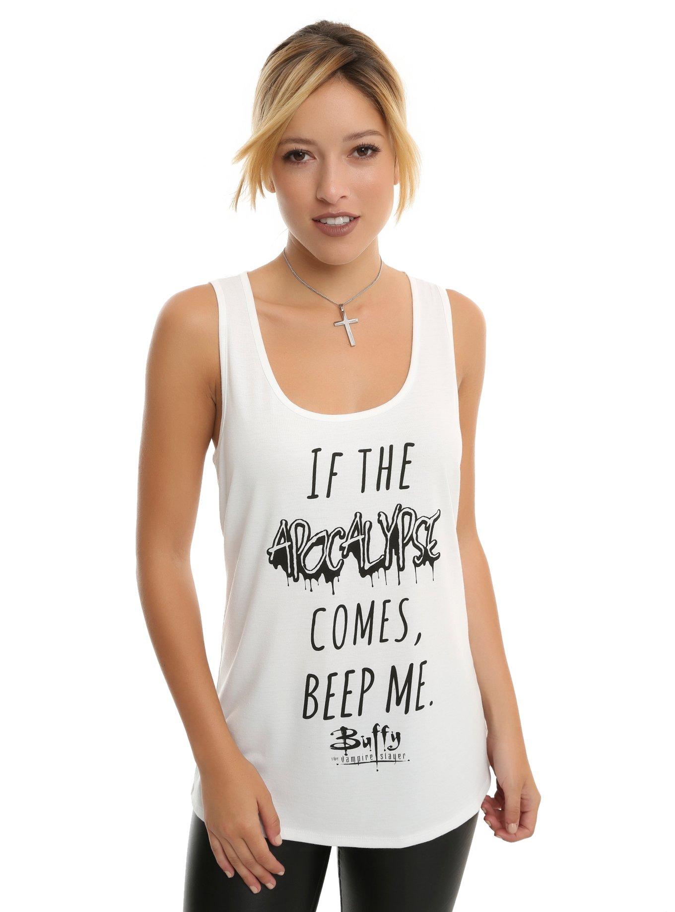 Buffy The Vampire Slayer Beep Me Girls Lace Back Tank Top, BLACK, hi-res