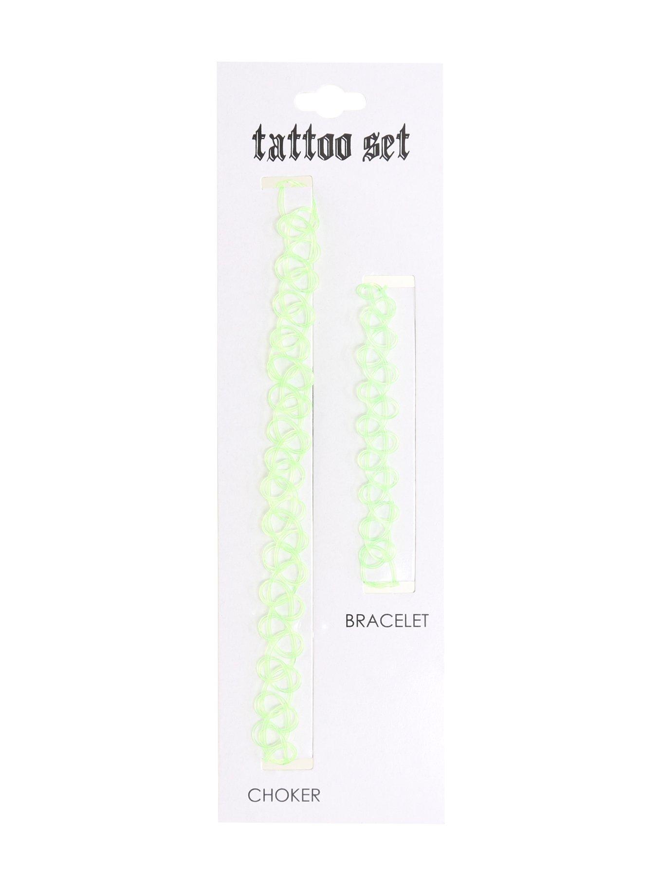 Lime Green Tattoo Choker & Bracelet Set, , hi-res