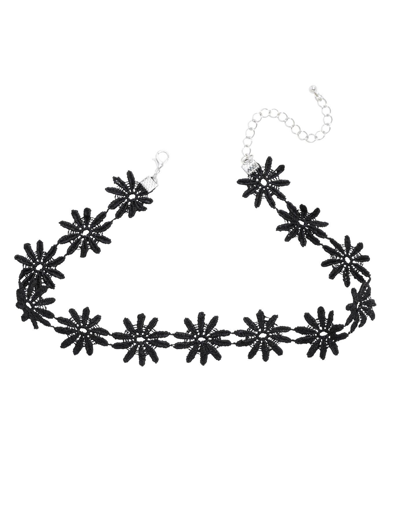 Blackheart Black Crochet Flower Choker, , hi-res