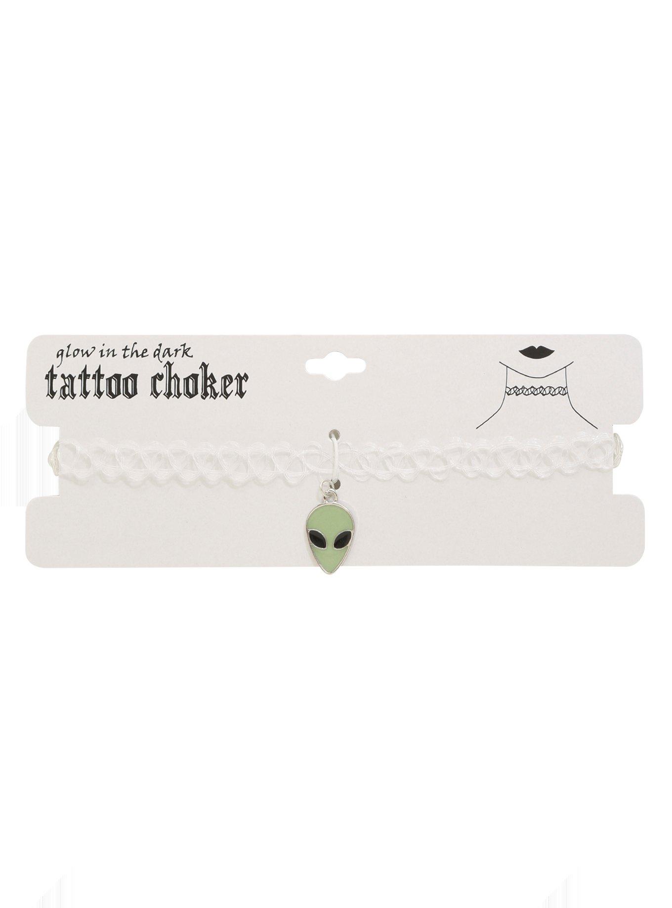 Glow-In-The-Dark Alien Charm Clear Tattoo Choker, , hi-res