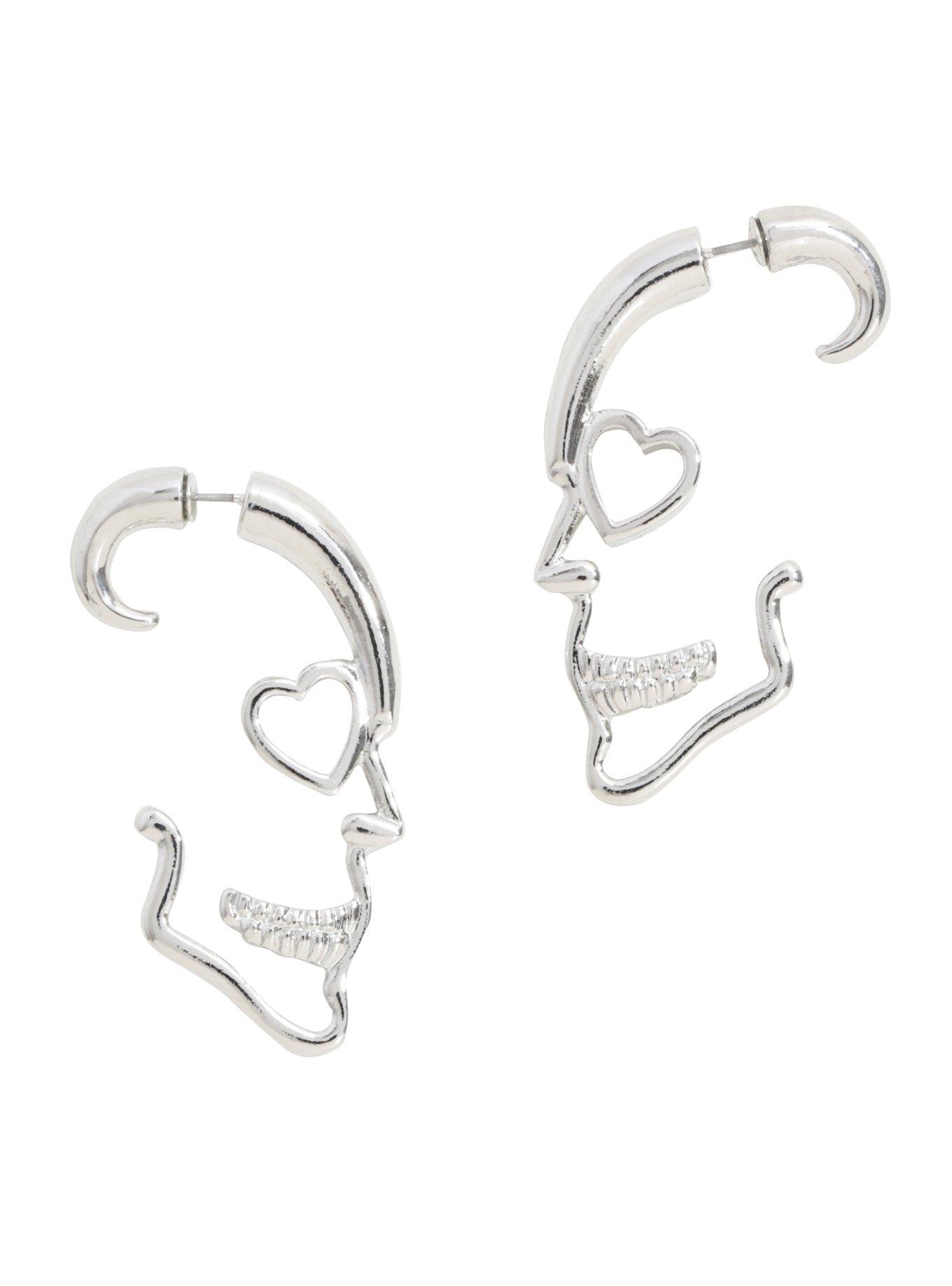 Blackheart Skull Faux Tunnel Earrings, , hi-res