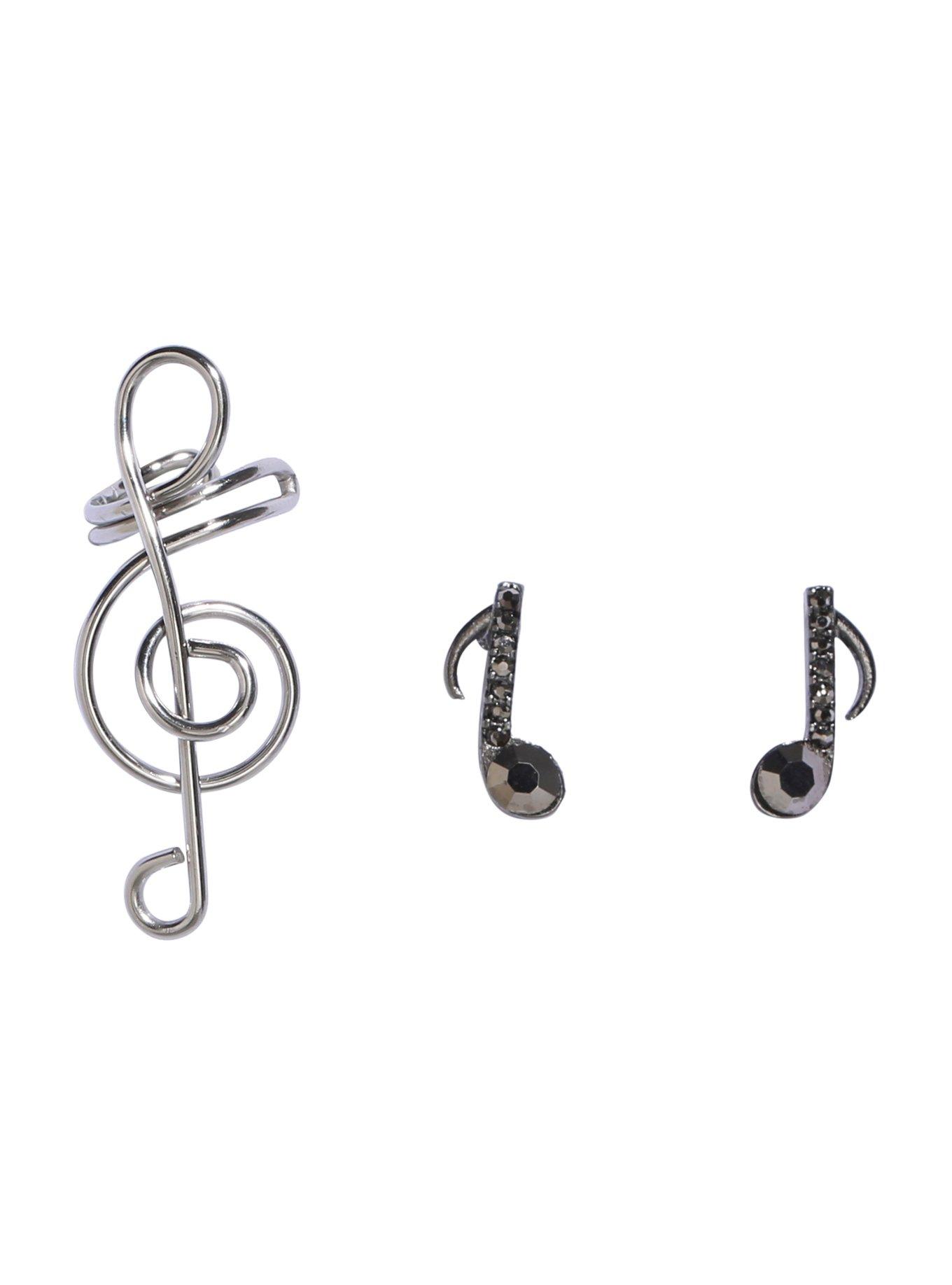 Blackheart Music Note Earrings & Treble Clef Cuff, , hi-res