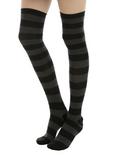 Blackheart Grey & Black Stripe Over-The-Knee Socks, , hi-res