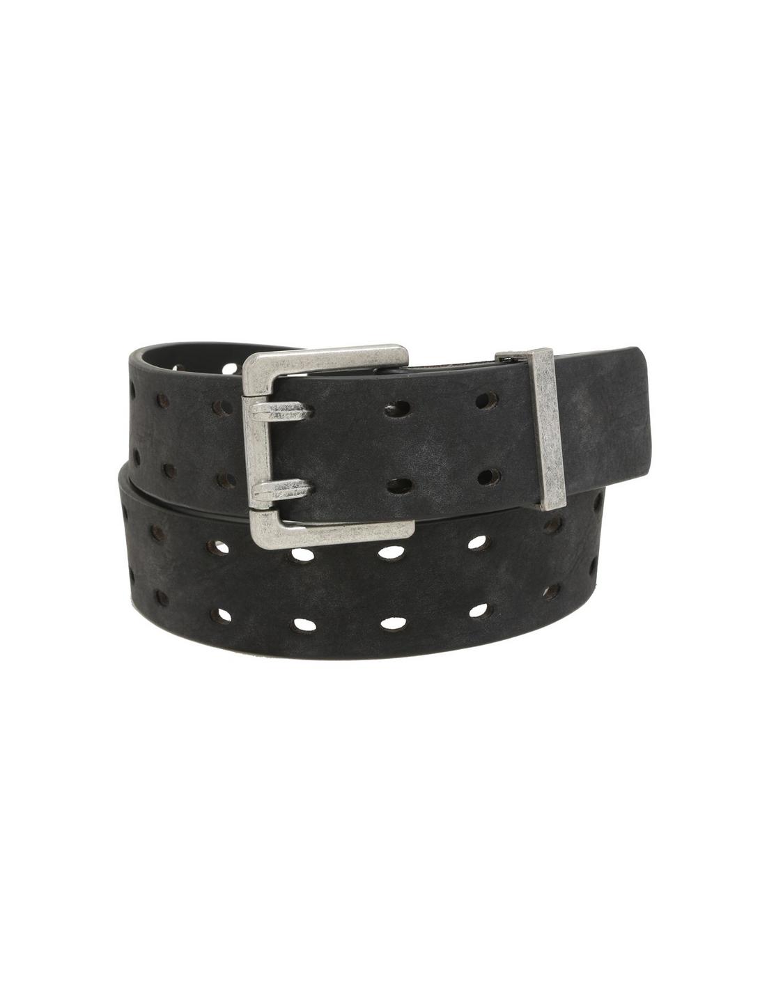 Black Faux Leather 2 Row Cut-Out Belt, BLACK, hi-res