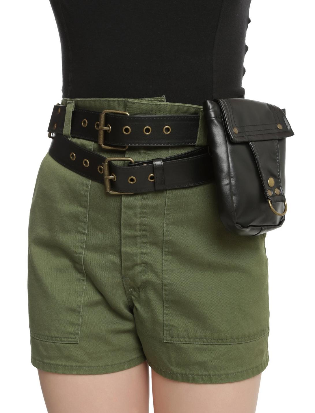 Black Double Belt With Side Bag, BLACK, hi-res