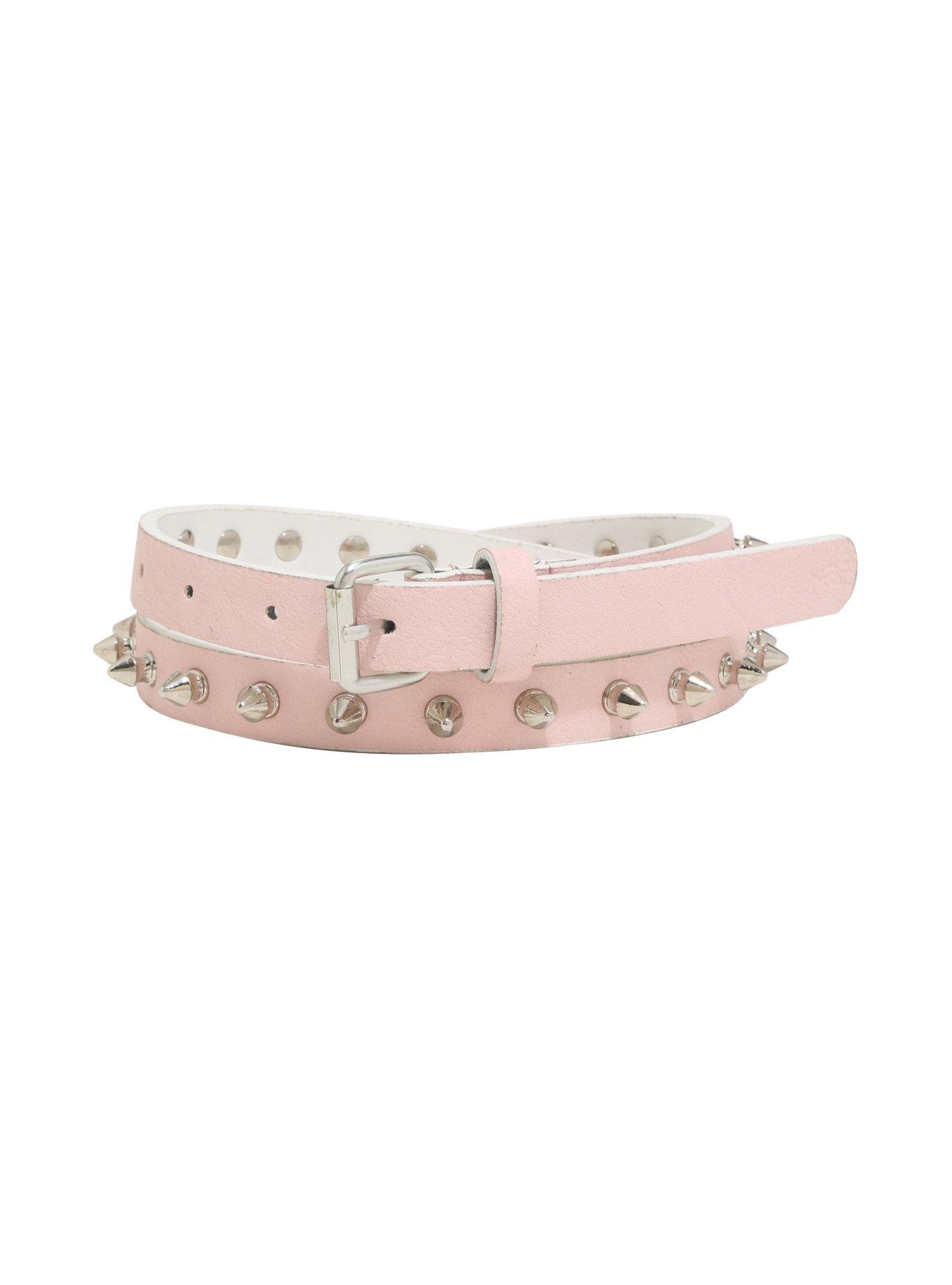 Pink Faux Leather Spike Belt, PINK, hi-res