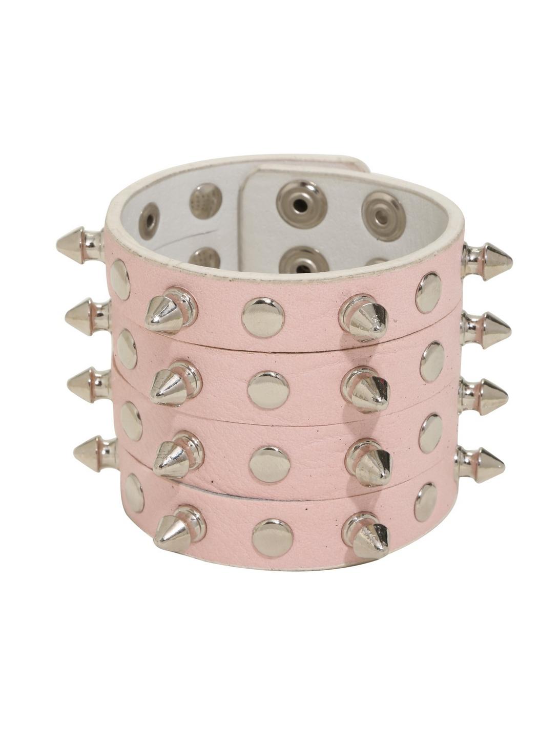 Pink Faux Leather Spike Cuff, , hi-res