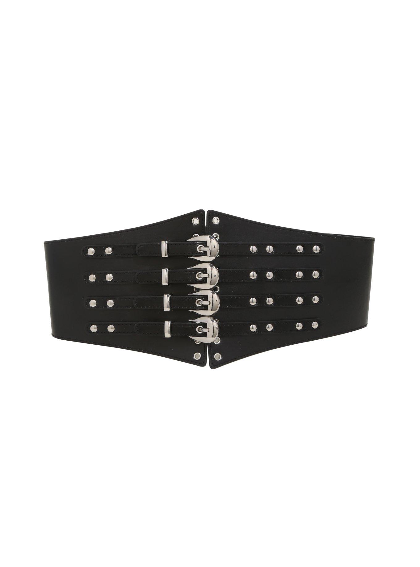 Black Faux Leather Corset Belt, MULTI, hi-res