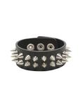 Black Faux Leather 2 Row Cone Spike Cuff, , hi-res