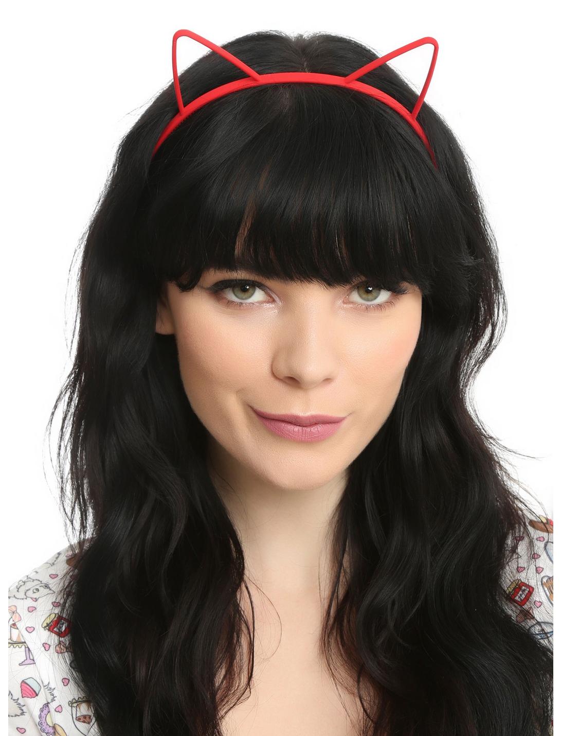 Red White & Black Plastic Cat Ear Headband Set, , hi-res