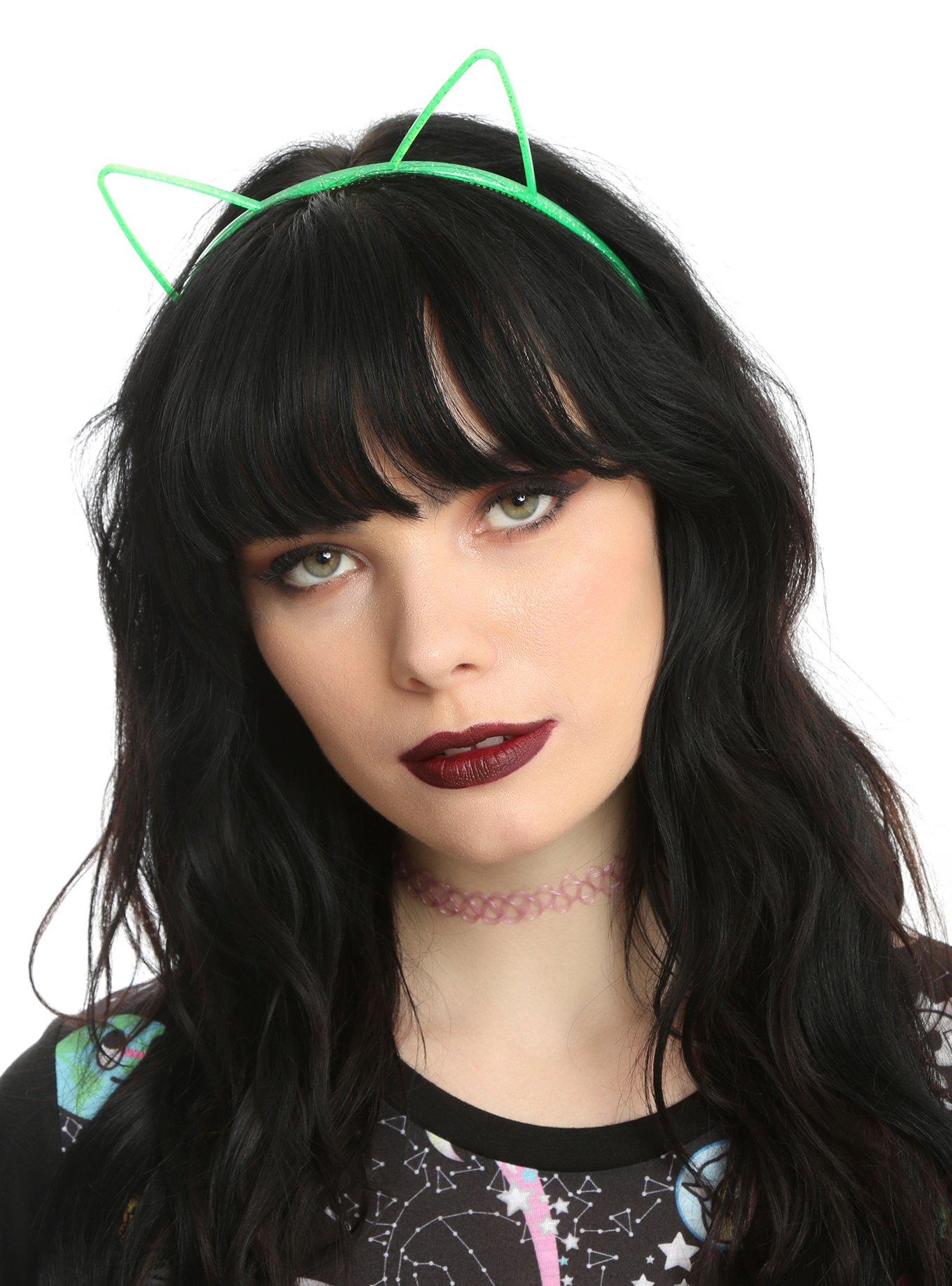 Green & Rainbow Plastic Cat Ear Headband Set, , hi-res