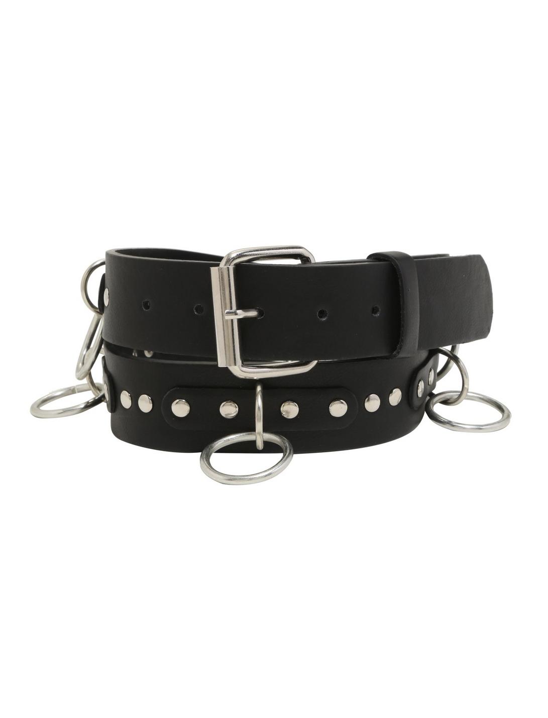 Black Leather O-Ring Belt, BLACK, hi-res