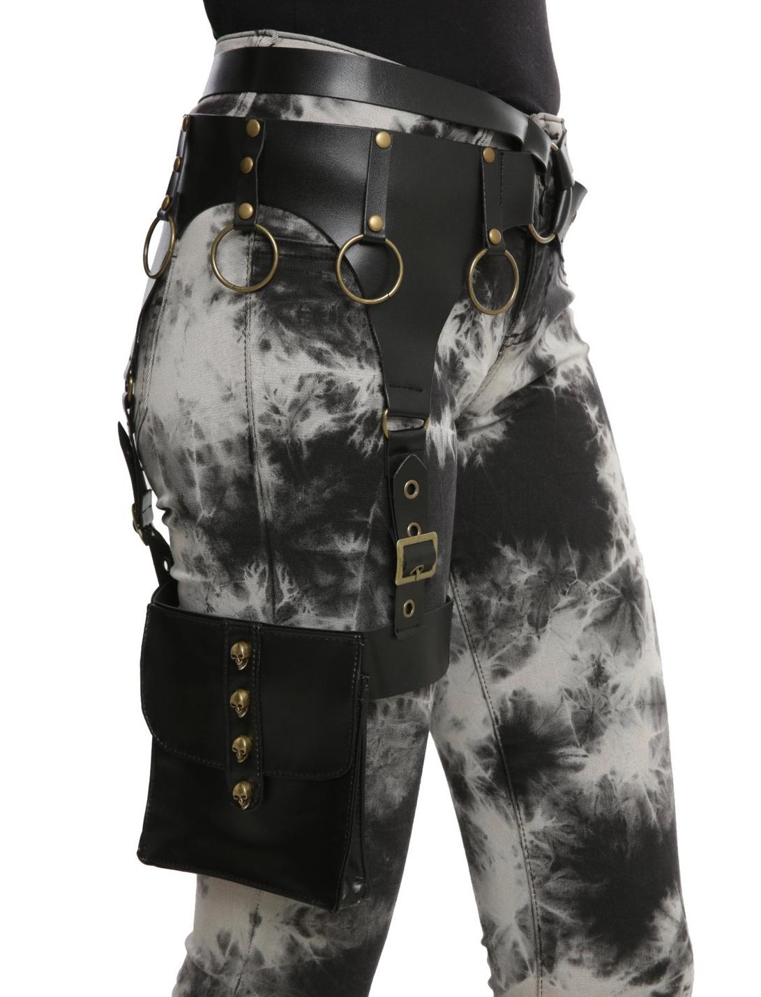 Black Faux Leather Leg Garter Belt, BLACK, hi-res