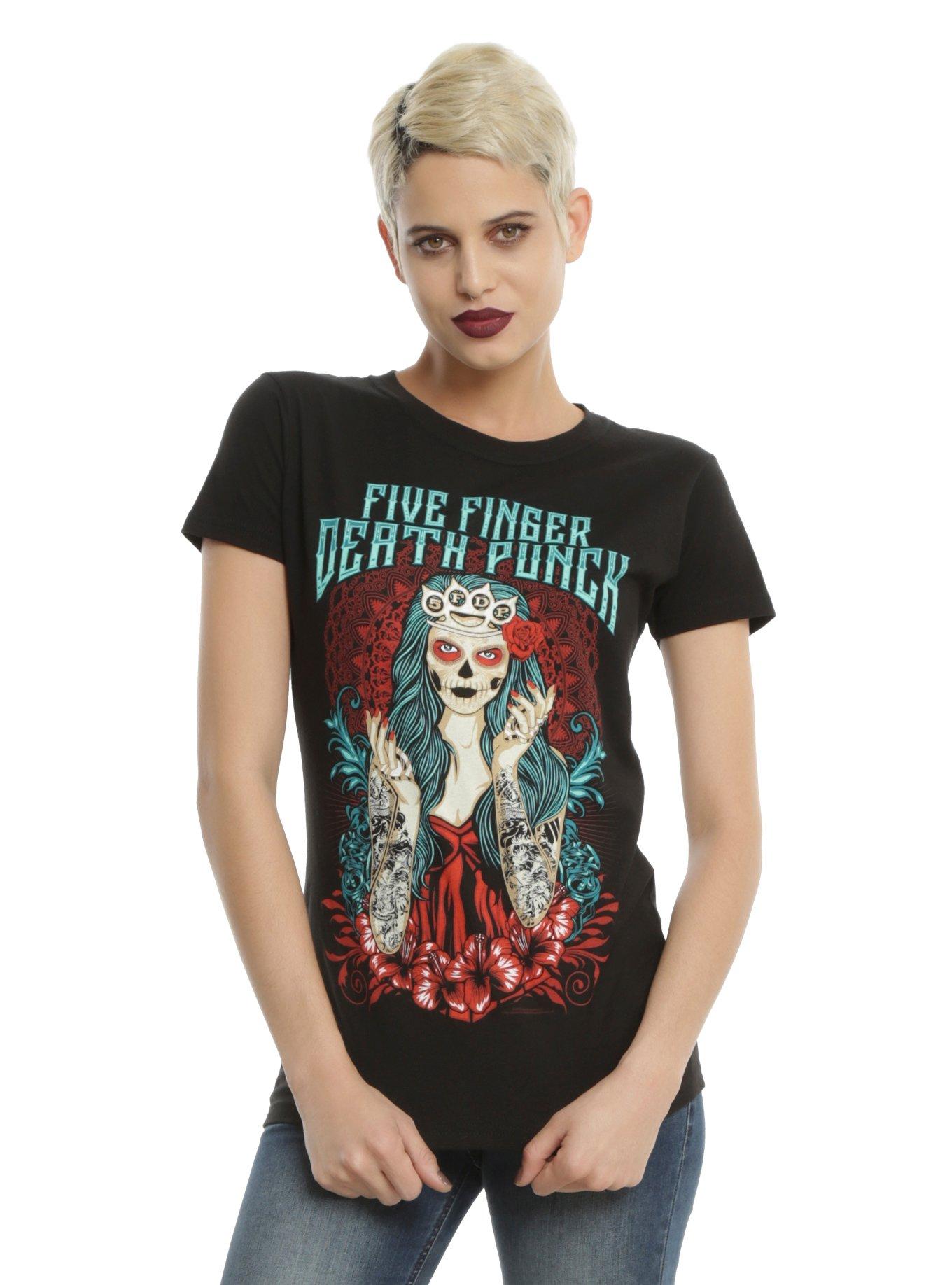 Five Finger Death Punch Lady Muerta Girls T-Shirt, BLACK, hi-res