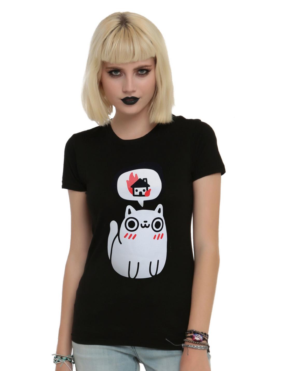 Fire Kitty Girls T-Shirt, BLACK, hi-res