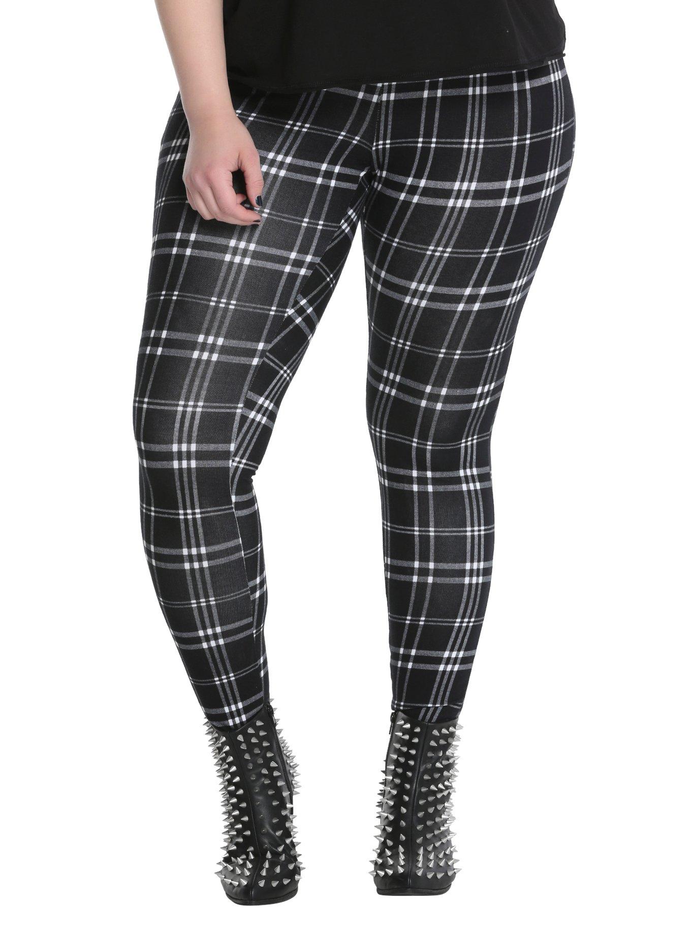 Blackheart Black & White Plaid Leggings Plus Size, BLACK, hi-res