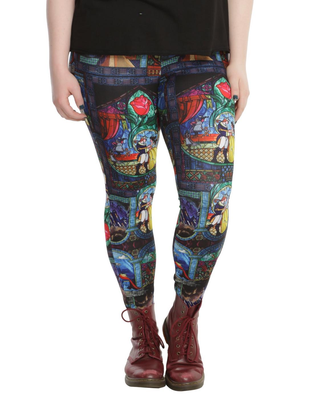 Disney Beauty And The Beast Stained Glass Leggings Plus Size, MULTI COLOR, hi-res