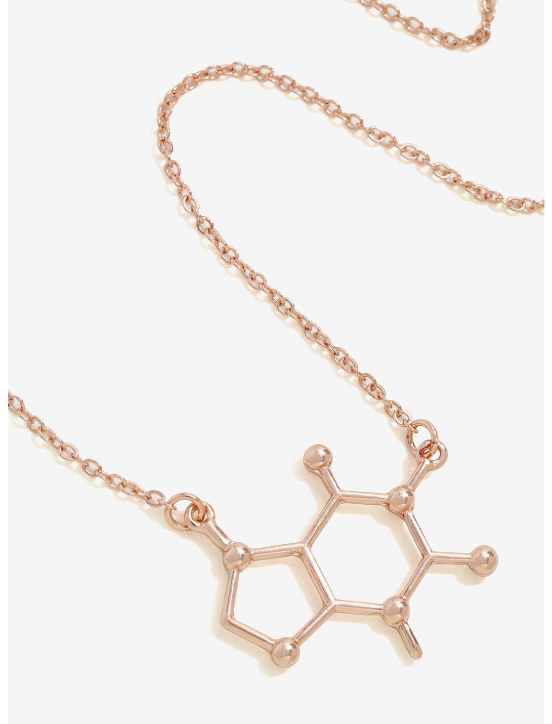 Caffeine Molecular Structure Rose Gold Plated  Necklace, , hi-res