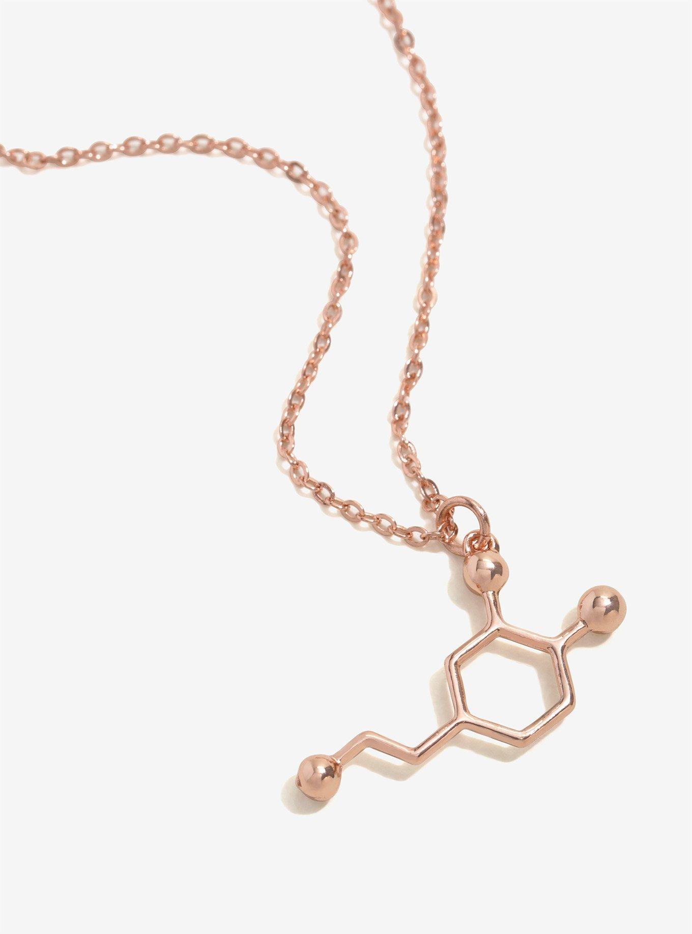 Dopamine Molecular Structure Rose Gold Plated  Necklace, , hi-res