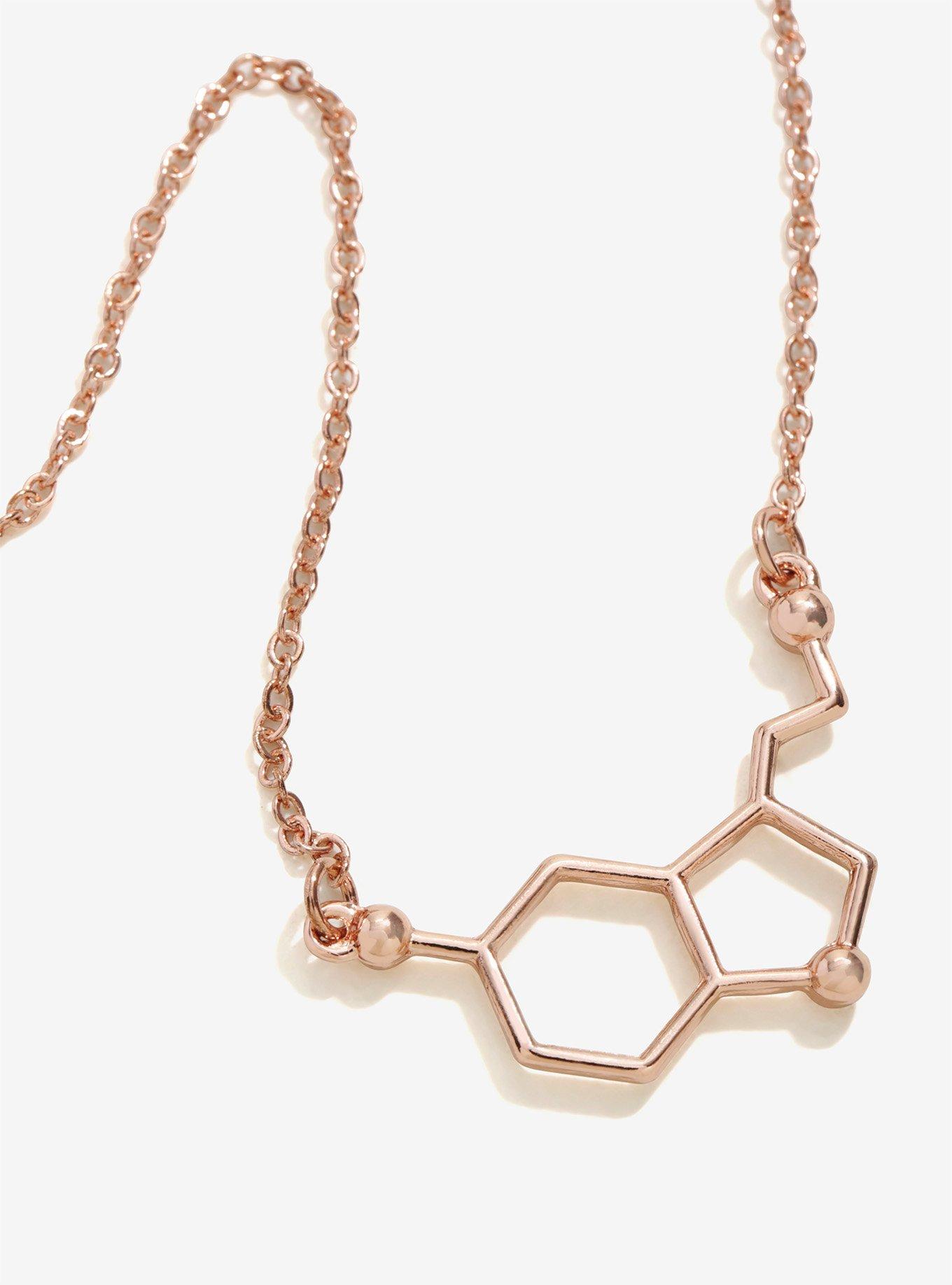 Serotonin Molecular Structure Rose Gold Plated Necklace, , hi-res