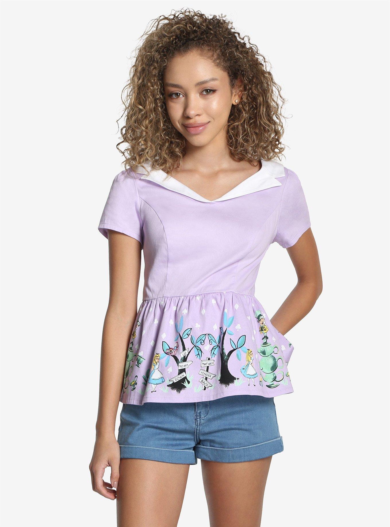 Disney Alice In Wonderland All Mad Peplum Top, PURPLE, hi-res