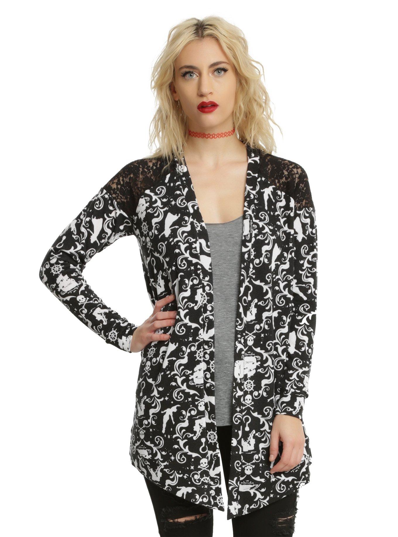 Disney Peter Pan Lace Back Girls Flyaway Cardigan, BLACK, hi-res