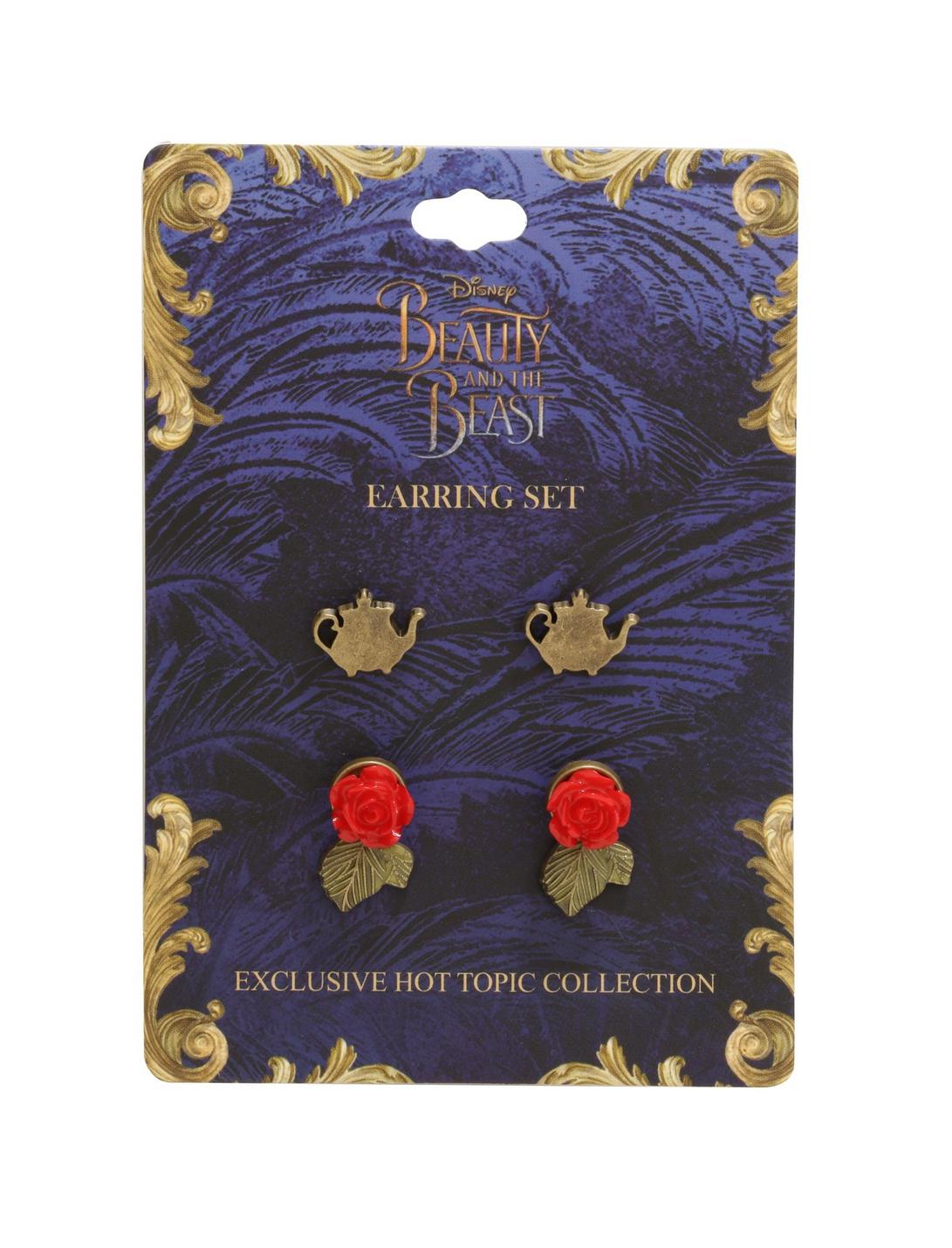 Disney Beauty And The Beast Mrs. Potts Enchanted Rose Tunnel Earring Set, , hi-res