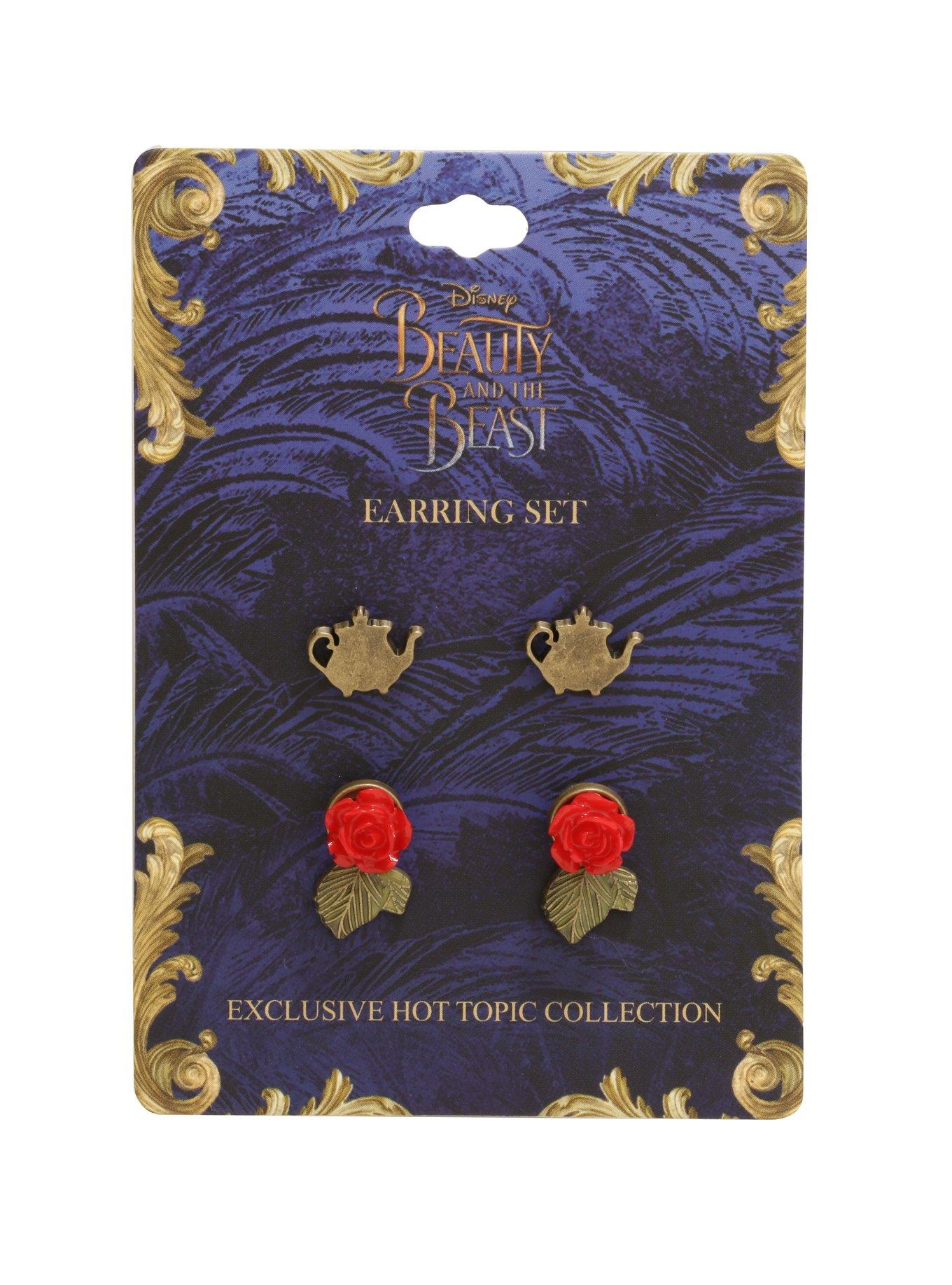 Disney Beauty And The Beast Mrs. Potts Enchanted Rose Tunnel Earring Set, , hi-res