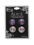 Disney Alice In Wonderland Cheshire Cat & Flowers Fabric Button Earrings Set, , hi-res