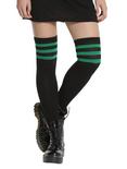 Blackheart Black & Green Varsity Stripe Over-The-Knee Socks, , hi-res