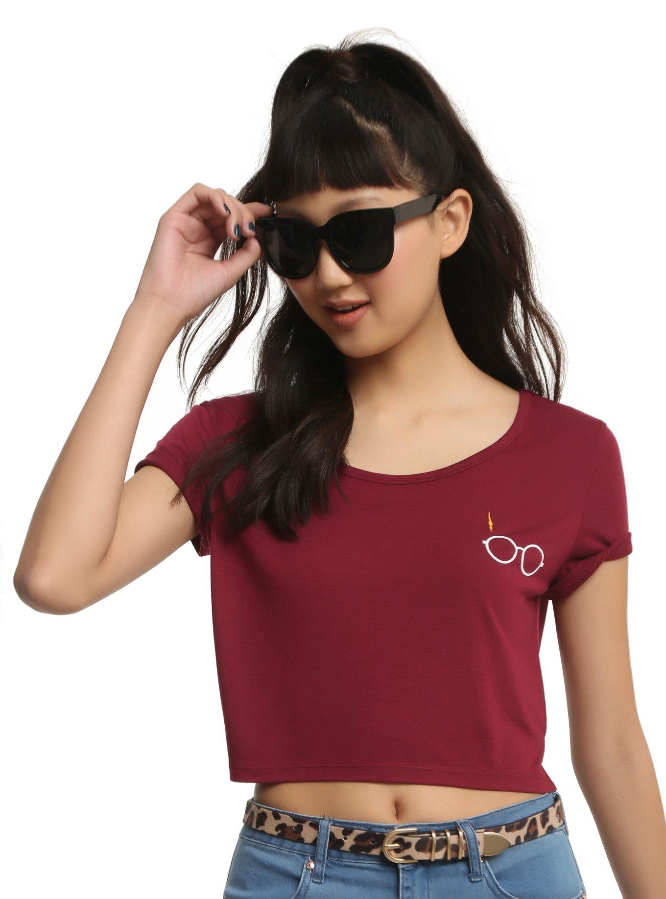 Harry Potter Glasses Girls Crop Top, RED, hi-res