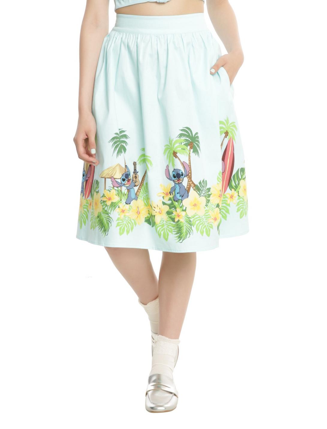 Disney Lilo & Stitch Border Print Retro Circle Skirt, GREEN, hi-res