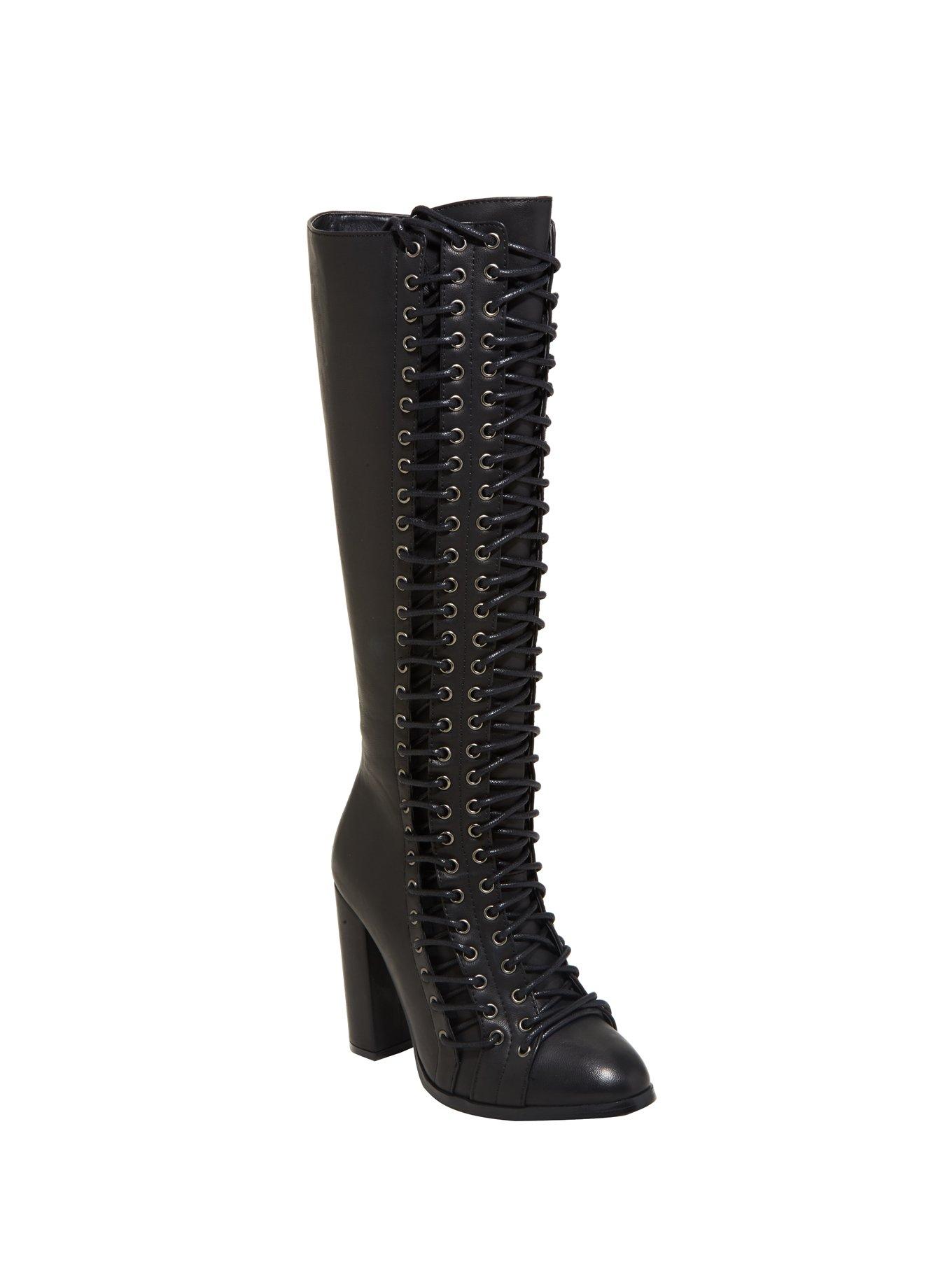 Triple Lace-Up Over-The-Knee Boots, BLACK, hi-res