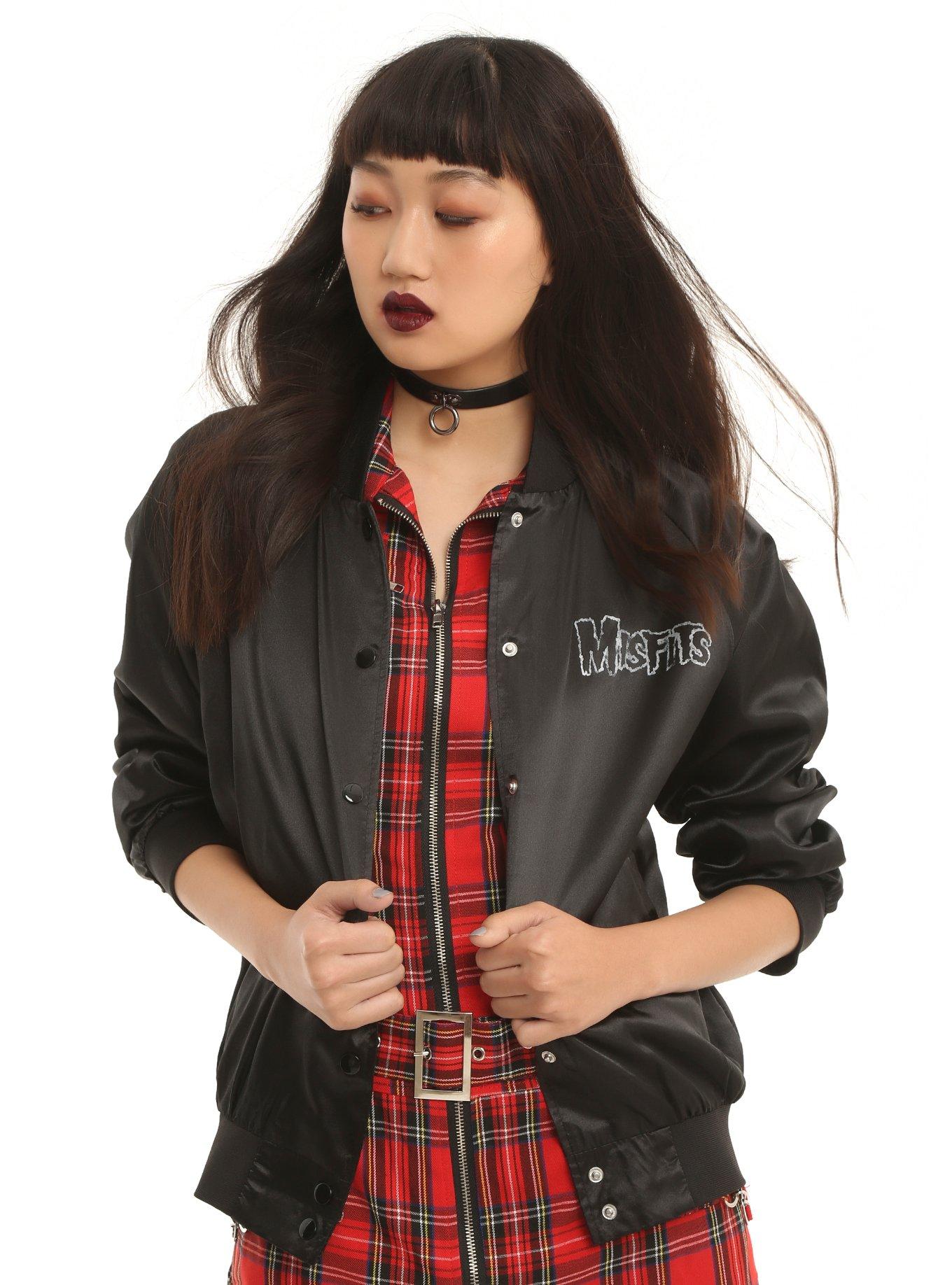 Misfits Skull Girls Satin Souvenir Jacket, BLACK, hi-res